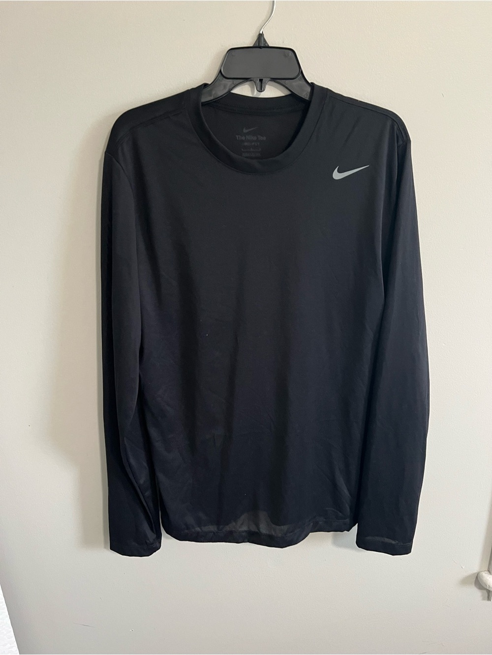Nike Black Long-Sleeve Performance Tee with Silver Swoosh